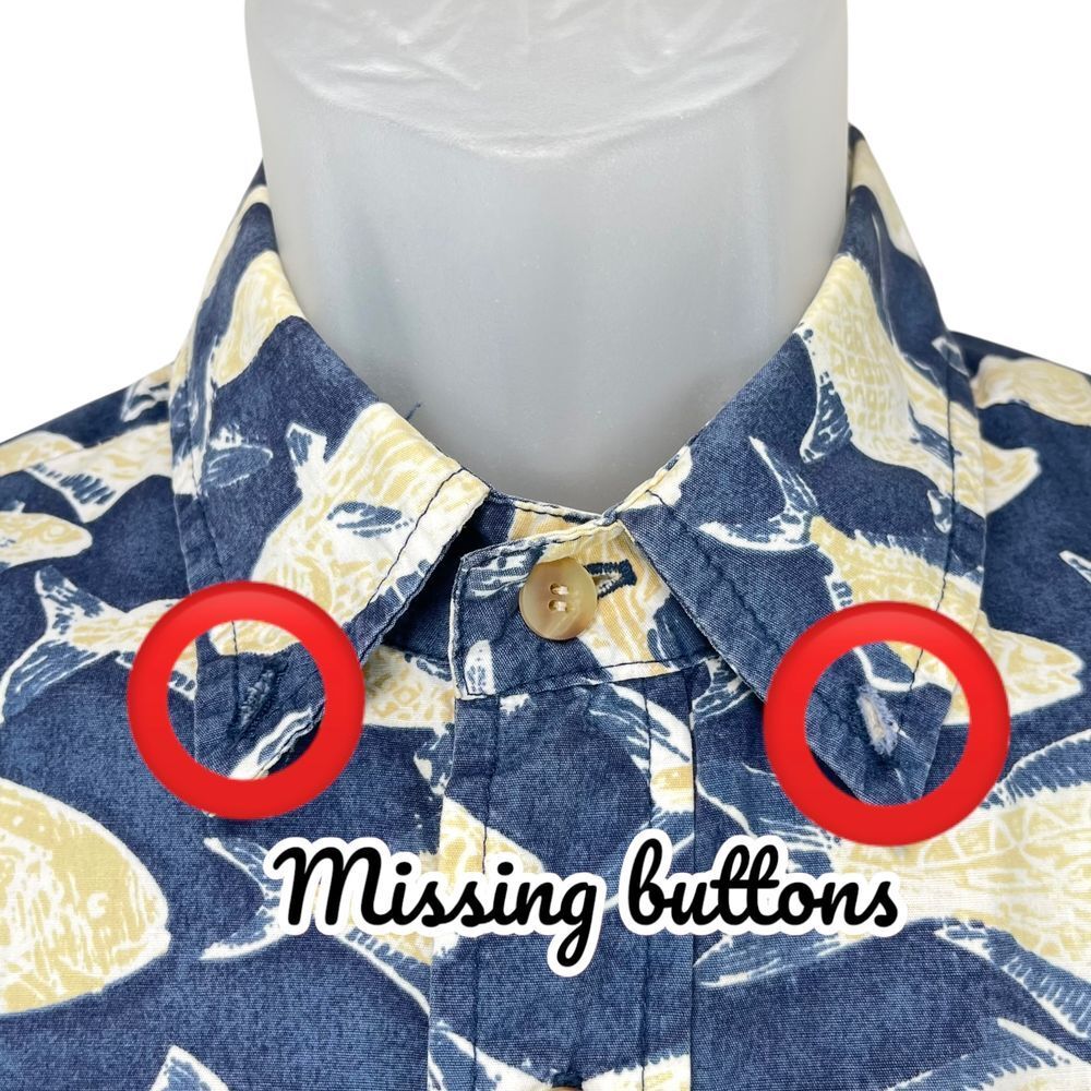 Kahala Men's Large Blue Fish Half Placket Henley Short Sleeve Hawaiian Shirt - Picture 6 of 8